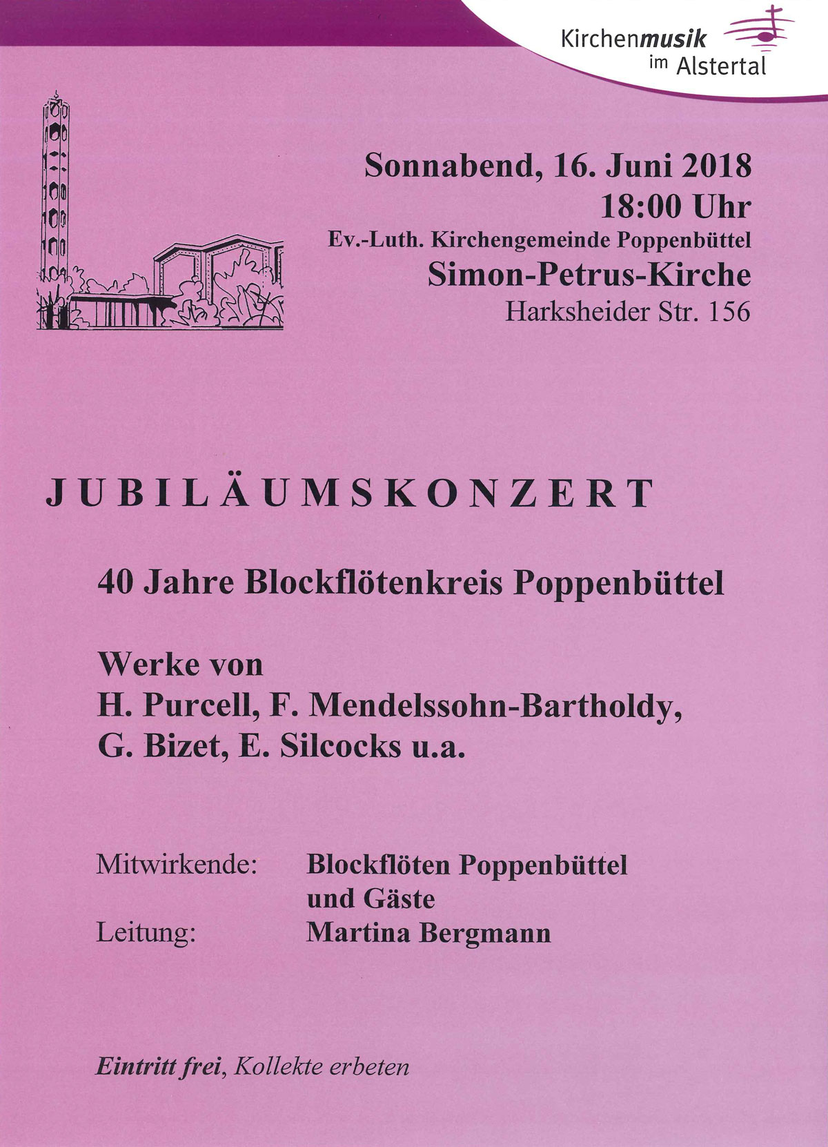 MARTINA-BERGMANN Events Blockflötenkreise 16.06.2018-Poppenbüttel-Jubiläumskonzert-Flyer